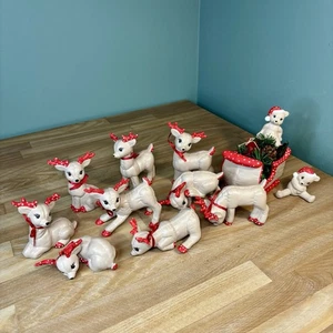 VTG 12pcs KIMPLE Mold Ceramic Reindeer Sleigh Bears Quilted Hand Painted MINT! - Picture 1 of 17