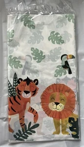 Jungle Animals Party Tablecloth 54” x 96” Giraffe, Lion, Tiger Kids Birthday - Picture 1 of 2