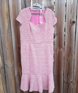 Grace Pink Plaid Tweed , Cap Sleeve Fishtail Midi Bodycon Dress ~ 2X (18) NWT - Picture 1 of 8