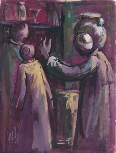 Original Arab orientalist sketch Painting Egyptian Artist " Hassan Sabri " 1961s - Picture 1 of 2