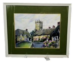 Nicola Gibbs Framed Original Print on Canvas Village Church Isle of Wight 90s - Picture 1 of 8