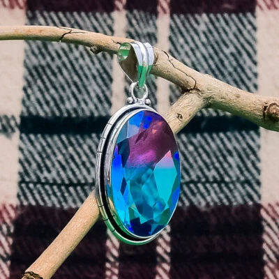 Exquisite Multi Tormalina Gemma 925 Argento Sterling Fatto a Mano Ciondolo 6.1cm - Immagine 1 di 3