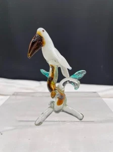Art Glass White Pelican Sitting on a Branch Wings Spread Glass Sea Bird Ocean - Picture 1 of 6