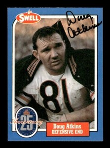 DOUG ATKINS HARD SIGNED 1988 SWELL PRO FOOTBALL HALL OF FAME #8 - BEARS AUTO