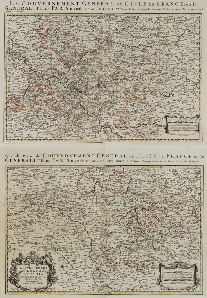 Mapa antiguo "Gouvernement Generalité de Paris" (Francia) Jaillot-Mortier, 1705 Foto 1 de 4