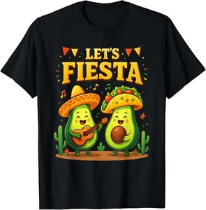 Let's Fiesta Mexican Cinco De Mayo Avocado Tacos Dancing T-Shirt Hoodie - Picture 1 of 19