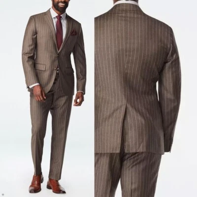 Business Striped Men Suits Slim Fit Single Breasted Notch Lapel Blazer Wedding - Image 1 of 4