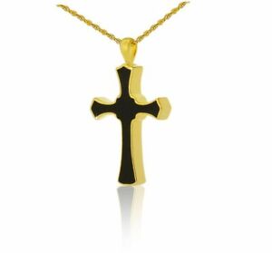 18K Solid Gold Black Cross Pendant/Necklace Funeral Cremation Urn for Ashes