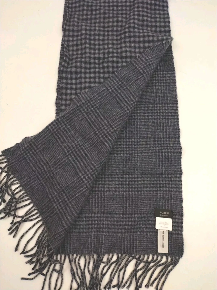 J.CREW 100 % Cachemira Bufanda Envoltura Gris Oscuro Glen Cuadros 66" X 10.5" Reversible  Foto 1 de 4