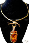 Choker Necklace 14” Vintage Large Amber Pendant