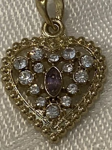 Crystal Amethyst Heart Pendant Necklace in Goldtone With Rhinestones - Picture 1 of 3