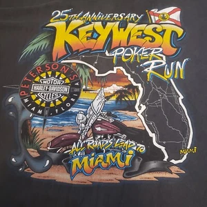 T-shirt nera Harley Davidson XL vintage 1997 Key West FL 25° anniversario corsa poker - Foto 1 di 10