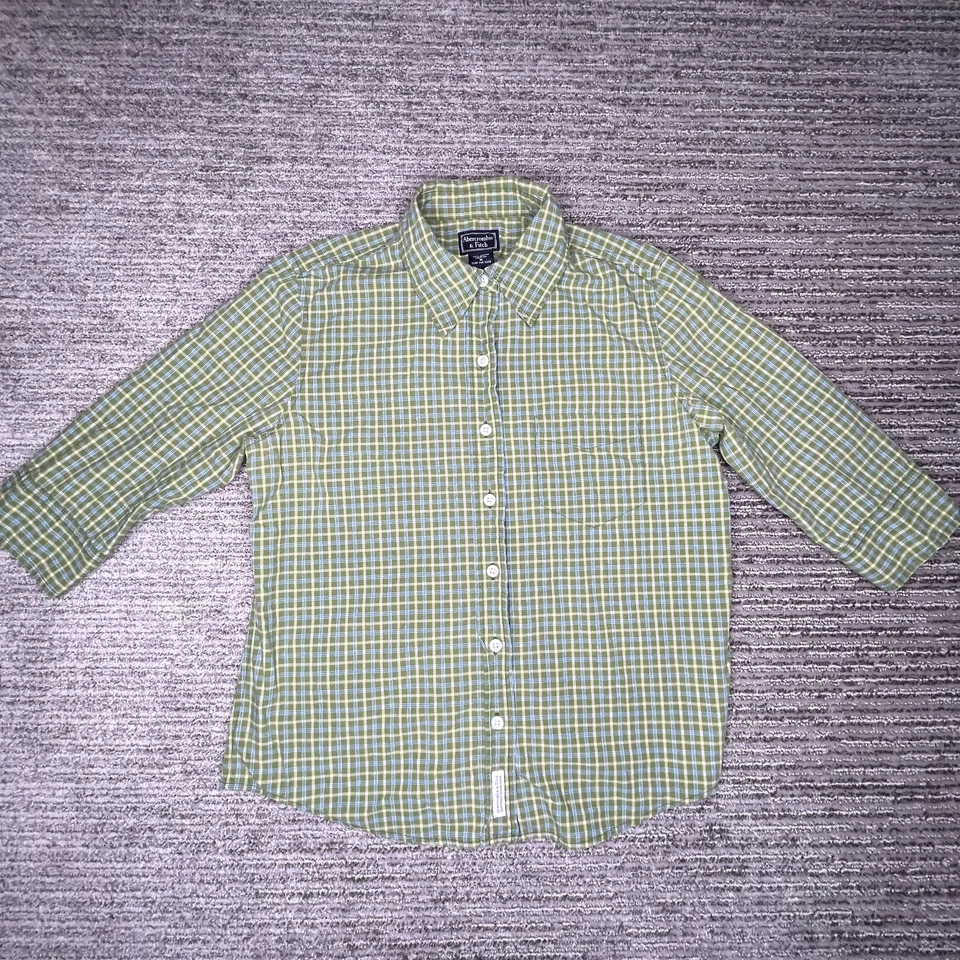 Camisa Abercrombie Talla M Niños Niñas Abotonada Manga Larga Cuello Verde Foto 1 de 4