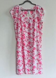 XL/1X/2X/3X New White Pink Floral Print Knit Nightgown Lace Smocking