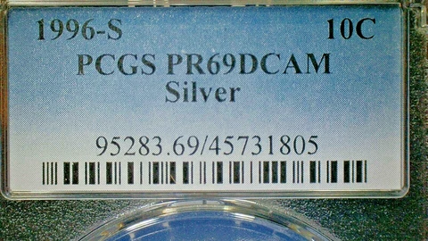 4th of JULY SALE EXTENDS--U.S. UNC. 1996-S PCGS PR69DCAM SILVER DIME-KM#195b Cover