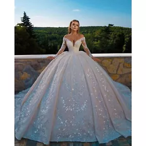 IS-NWT US2 Shiny Pailletten Perlen Brautkleid V-Ausschnitt Rückenfrei Brautkleid - Bild 1 von 7
