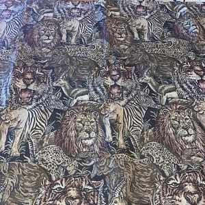 Safari Animals Elephant Zebra Lion Tiger Tapestry Designer Fabric 3 Yard - Picture 1 of 3