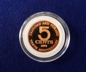 1972 Trinidad and Tobago 10th Anniversary Proof 5 Cents - Beautiful Coin - Picture 1 of 2