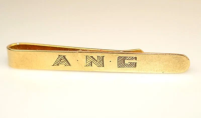 14K YELLOW GOLD 2 INCH LONG TIE BAR CLASP with A N G MONOGRAM 6 GRAMS - Image 1 of 4