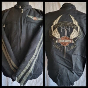 Chaqueta Harley Davidson negra de lona de nailon con rayas verdes caqui Racer 97459-09VM - Imagen 1 de 17