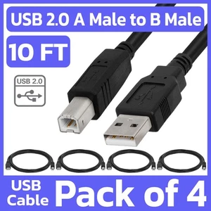 Confezione da 4 cavi stampante 10 piedi USB 2.0 A maschio a B maschio cavo per HP Epson Canon Dell - Foto 1 di 6
