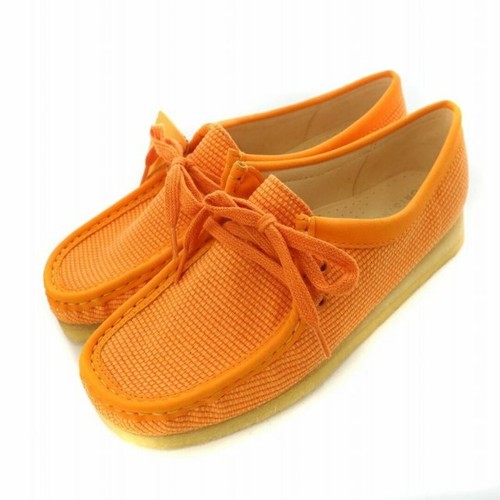 Scarpe mocassino Clarks Originals Wallabee tessuto arancione con scatola UK4 D 23 cm MW usate