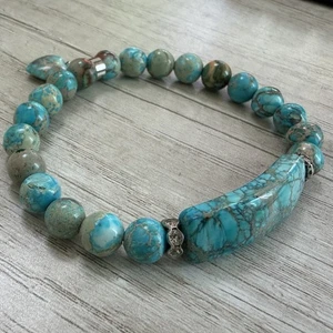 Blaues Meer Sediment Jaspis Herz dehnbares Armband 6,5" - Bild 1 von 2