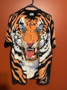 Vintage 1995 Liquid Blue John Connell Tiger Shirt XL AOP Single Stitch Animal - Picture 1 of 8