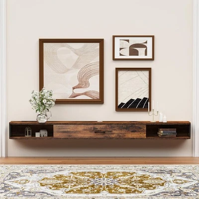 Soporte de TV Flotante, Mueble de TV Montado en la Pared de 75", Estantes Flotantes con Puerta,... Foto 1 de 4