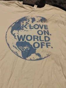 K-Love XL Contemporary Christian Mens Beige On World Off Short Sleeve T-Shirt - Picture 1 of 10