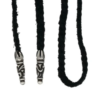 Collar de plata con pergamino trenzado de cuero con corazones cromados 37,6 pulgadas usado Foto 1 de 4