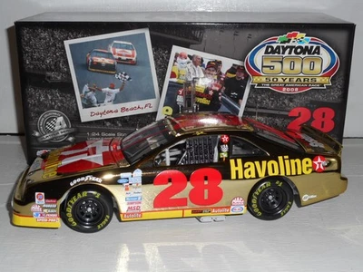 Davey Allison #28 Havoline Daytona 1992 Thunderbird Gold 1:24 Scale Race Car - Image 1 of 4