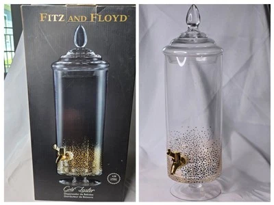 RARO! Dispensador de bebidas Fitz & Floyd Gold Luster Dots 1 galón con tapa/caño 18"h Foto 1 de 4