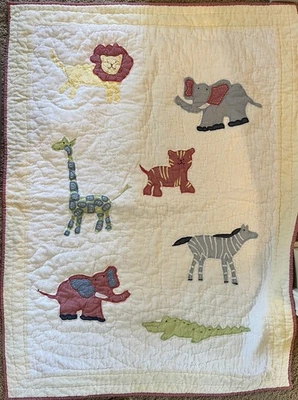 Manta Pottery Barn Niños Cuna Tamaño 50x36 Ancho Zoo Caimán Elefantes Jirafa Foto 1 de 4