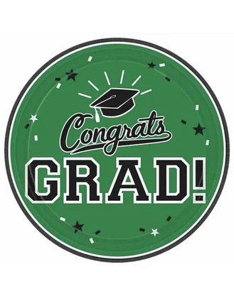Green 18 Ct 9" Lunch Plates Value Size Graduation School Spirit - Image 1 of 3