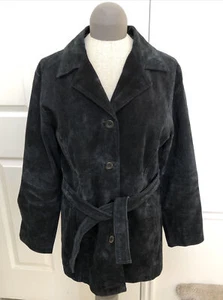 Paris Blues Outerwear Leather Suede Coat Jacket Trench Belt Blue Lined XL - Picture 1 of 11