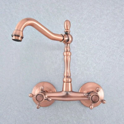 Antique Red Copper Kitchen Faucet Bathroom Sink Mixer Tap Wall Mount fsf866 - Image 1 of 4