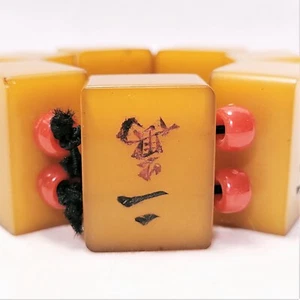 RARE *APPLE JUICE* BAKELITE MAH JONG BRACELET DEEP AMBER TILES RED BEADS VINTAGE - Picture 1 of 6