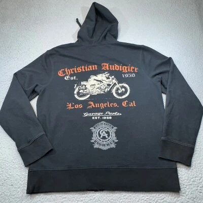 Christian Audigier Sudadera con Capucha Hombres Extra Grande Cremallera Completa Chaqueta Motocicleta Tatuaje LA Foto 1 de 4