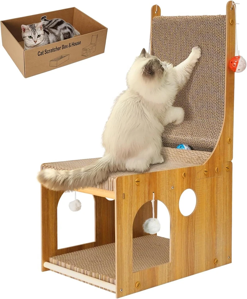 SENSCH Cat Scratcher Board L-shaped Scratching Pad Toy Corrugated Climbing Cardboard