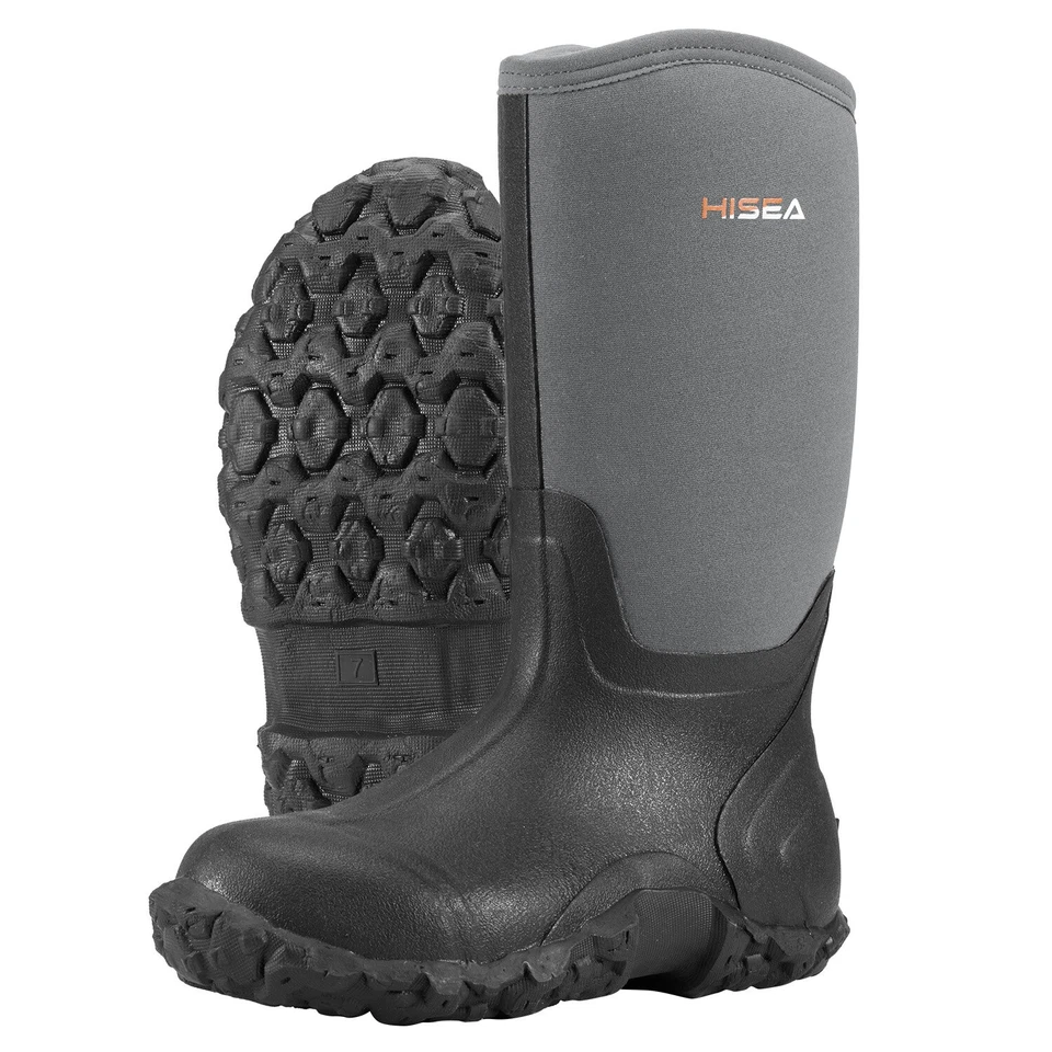 HISEA Men Rain Boots Waterproof Insulated Non-Slip Hunting Fishing Mud Work Boot - Image 1 of 4