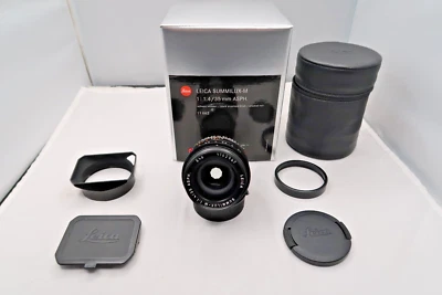LEICA 35MM SUMMILUX-M  F1.4 11663 ASPH BLACK M LENS +BOX +SHADE NEAR  MINT! - Image 1 of 4