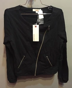 $108 Nueva con etiquetas Chaqueta SoLow Marca Negro Liso Diagonal con Cremallera - Imagen 1 de 2