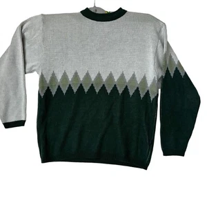 Split 500 Herren Geometrischer Strick Pullover L Grün & Grau - Bild 1 von 19
