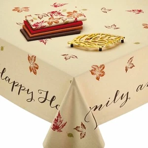 DII 100% Cotton Printed Fall Thanksgiving Tablecloth 60x104, Rustic Leaves - Picture 1 of 6