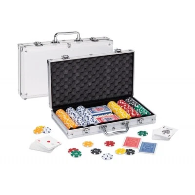 VALIGETTA IN METALLO CONTIENE 5 DADI 300 FICHES 2 MAZZI DI CARTE POKER DAL NEGRO - Immagine 1 di 2