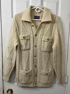 Vintage Pendleton Button Up  Collared Sweater Wool….Elbow Markings    M - Picture 1 of 6