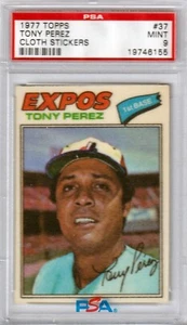 TONY PEREZ 1977 Topps Cloth Stickers #37 PSA 9 MINT - EXPOS - Picture 1 of 2