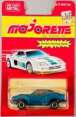 Vintage Majorette Ford Mustang SVO / #220 / Aqua-Blue / Damaged Card / France - Image 1 of 4