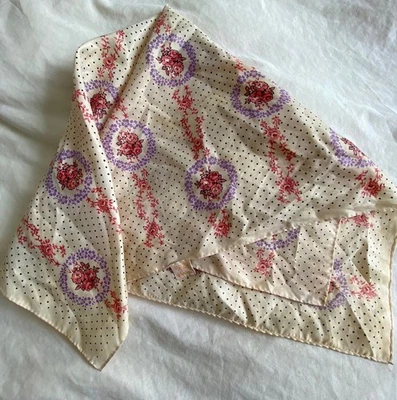 Vintage Retro 1960s Glentex Floral Pink Rose Cream Spots Scarf Made in Japan - Image 1 of 4